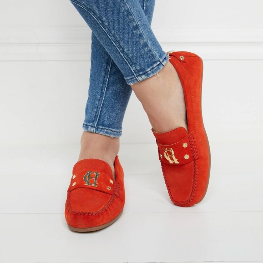 HOLLAND COOPER Suede Driving Loafers Neroli Orange Gold Detail UK 3 - US 5-5.5